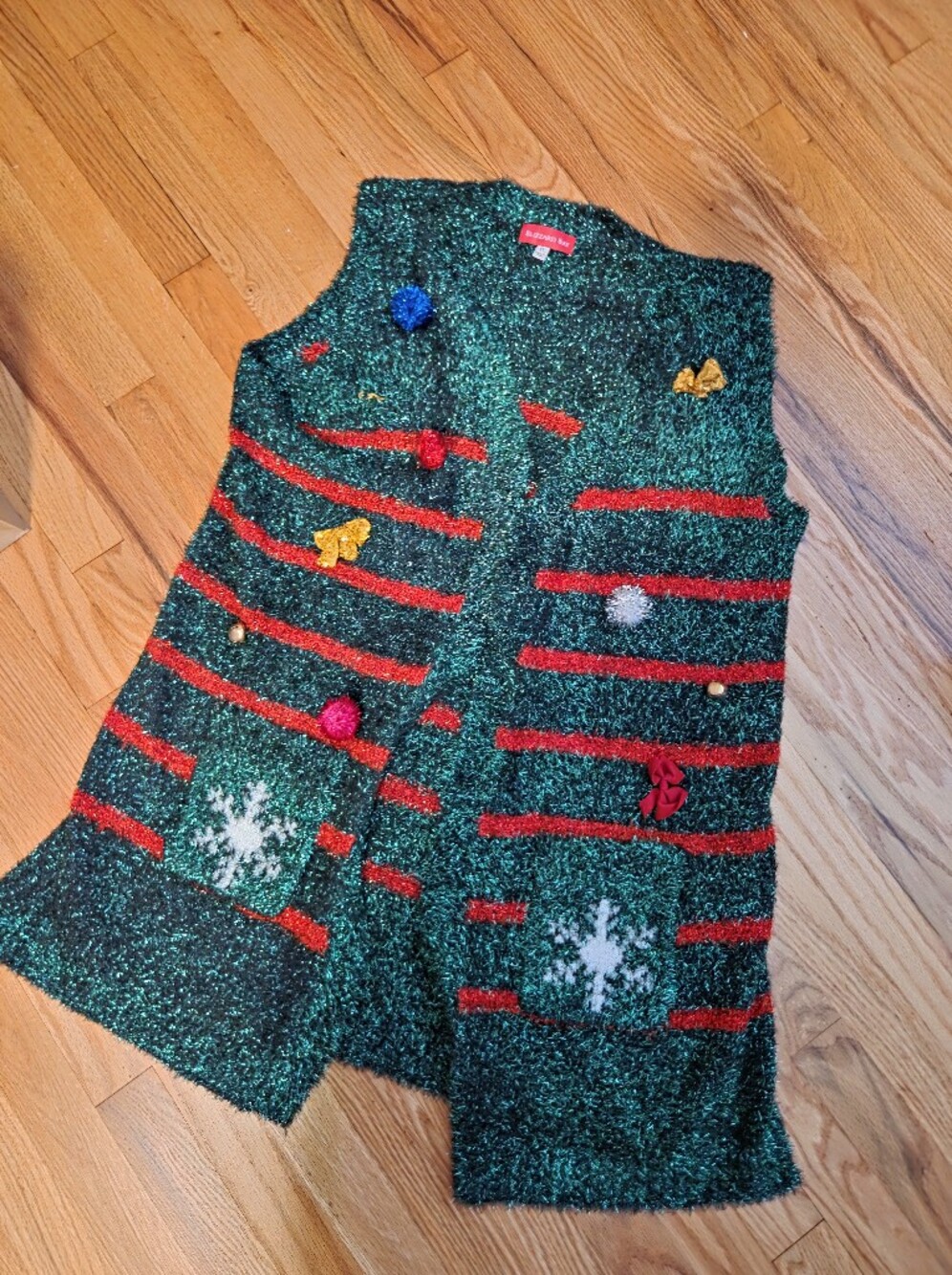 Festive Green & Red Holiday Embellished Vest